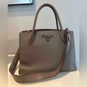 Prada large leather tote with shoulder strap